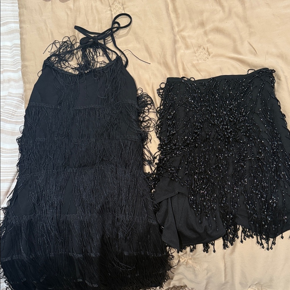 Black Fringe Halter Dress roaring 20s style